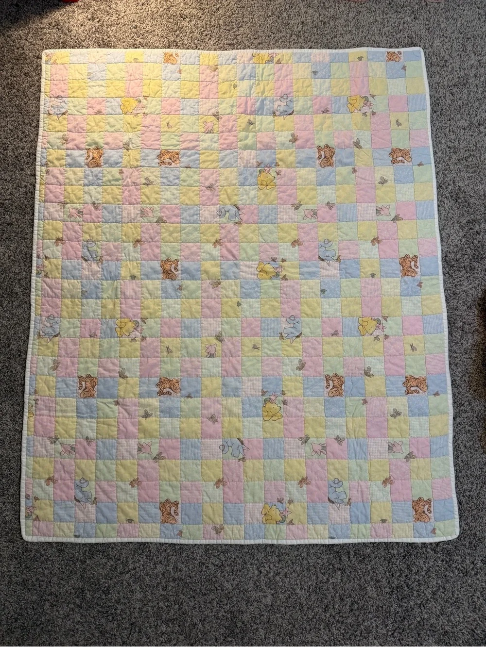Pastel Patchwork Baby Crib Quilt Winnie the Pooh Unisex Piglet Eeyore Tigger